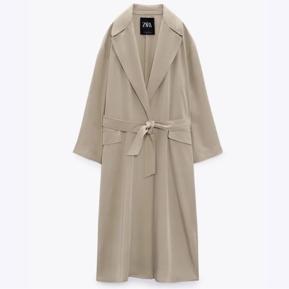 Zara Belted Longline Trench, Size Med - Picture 5 of 8